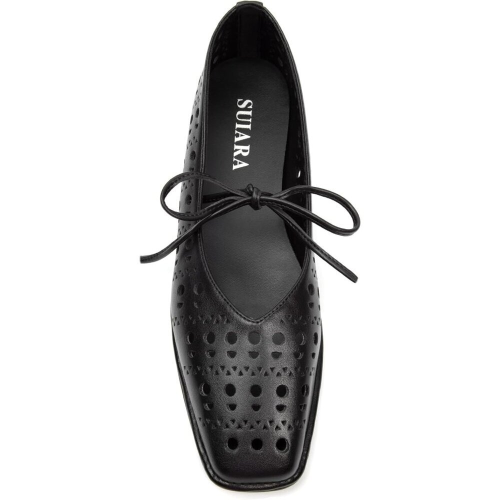 Women Slit-Black Square Toe Comfortable Slip-On Lace-Up Loafers Summer Shoes